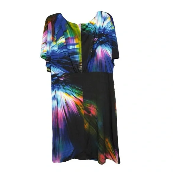 Tiana B. Pink and Blue Graphic Short Sleeve Dress Size XL - Picture 2 of 4